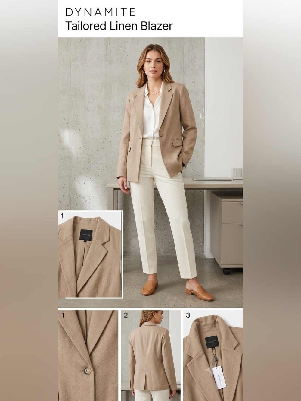 Dynamite Taupe Single-Button Tailored Blazer